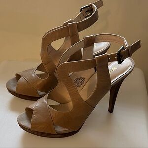 Nine West Tan Stiletto Heels with Peep-Toe Design